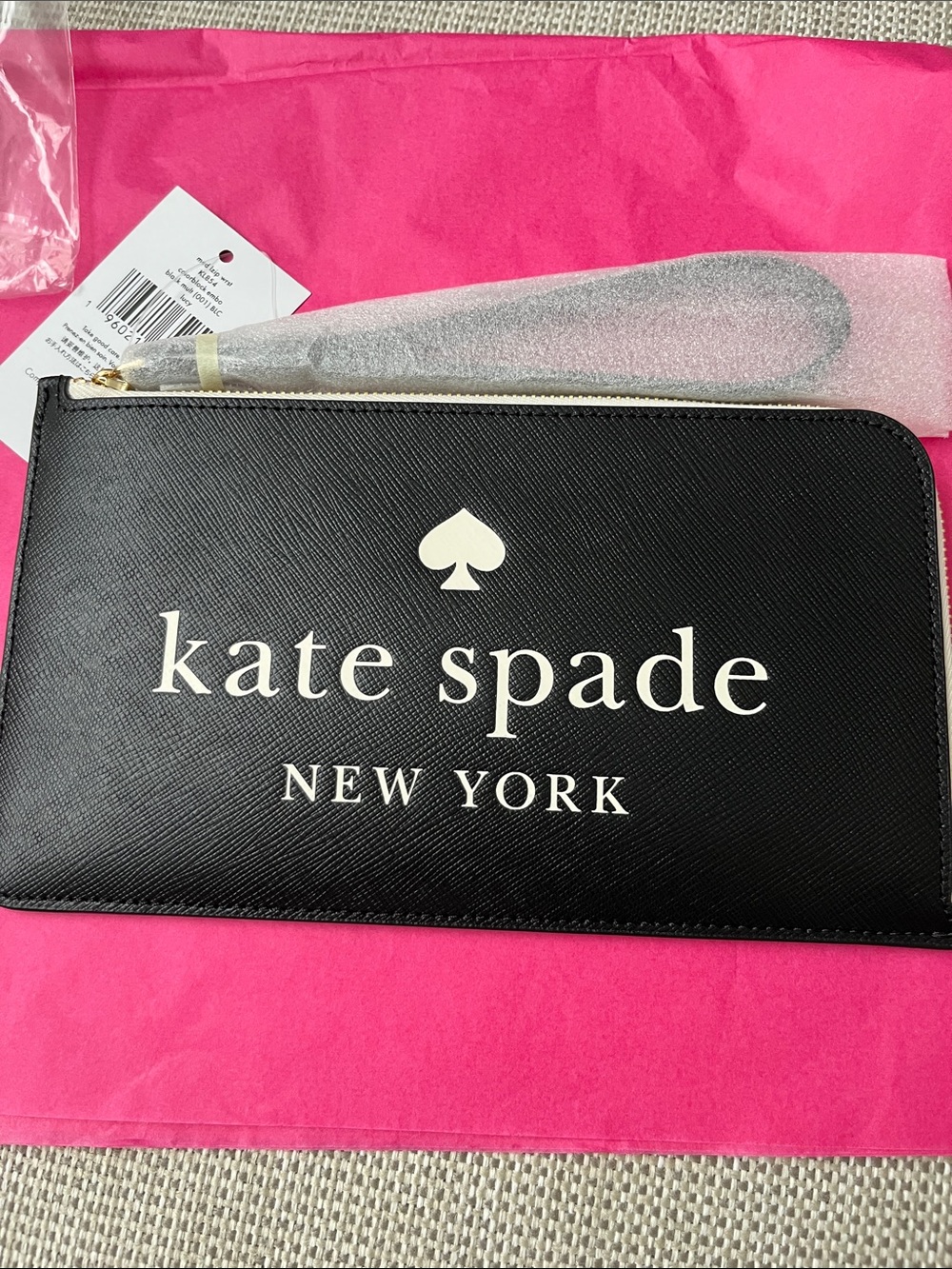 kate spade Black and White Logo Zip Wristlet